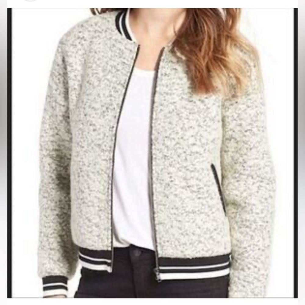 Glamorous Cashmere Blend Boucle Winter Varsity Style Bomber Jacket XS
